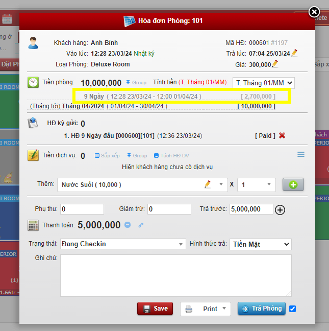 Tạo hóa đơn tháng