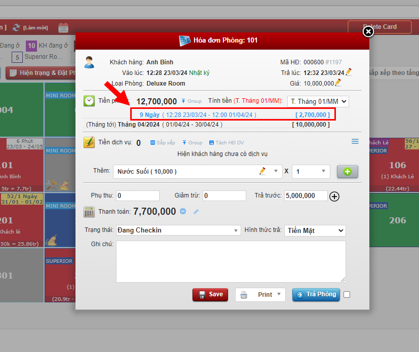 Tạo hóa đơn tháng