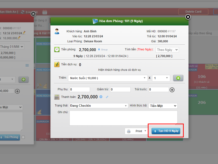 Tạo hóa đơn tháng