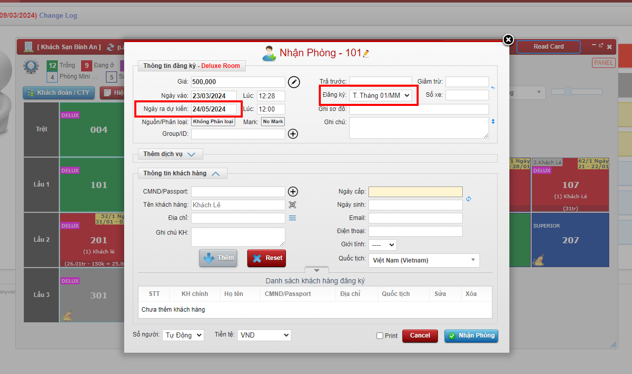 Tạo hóa đơn tháng