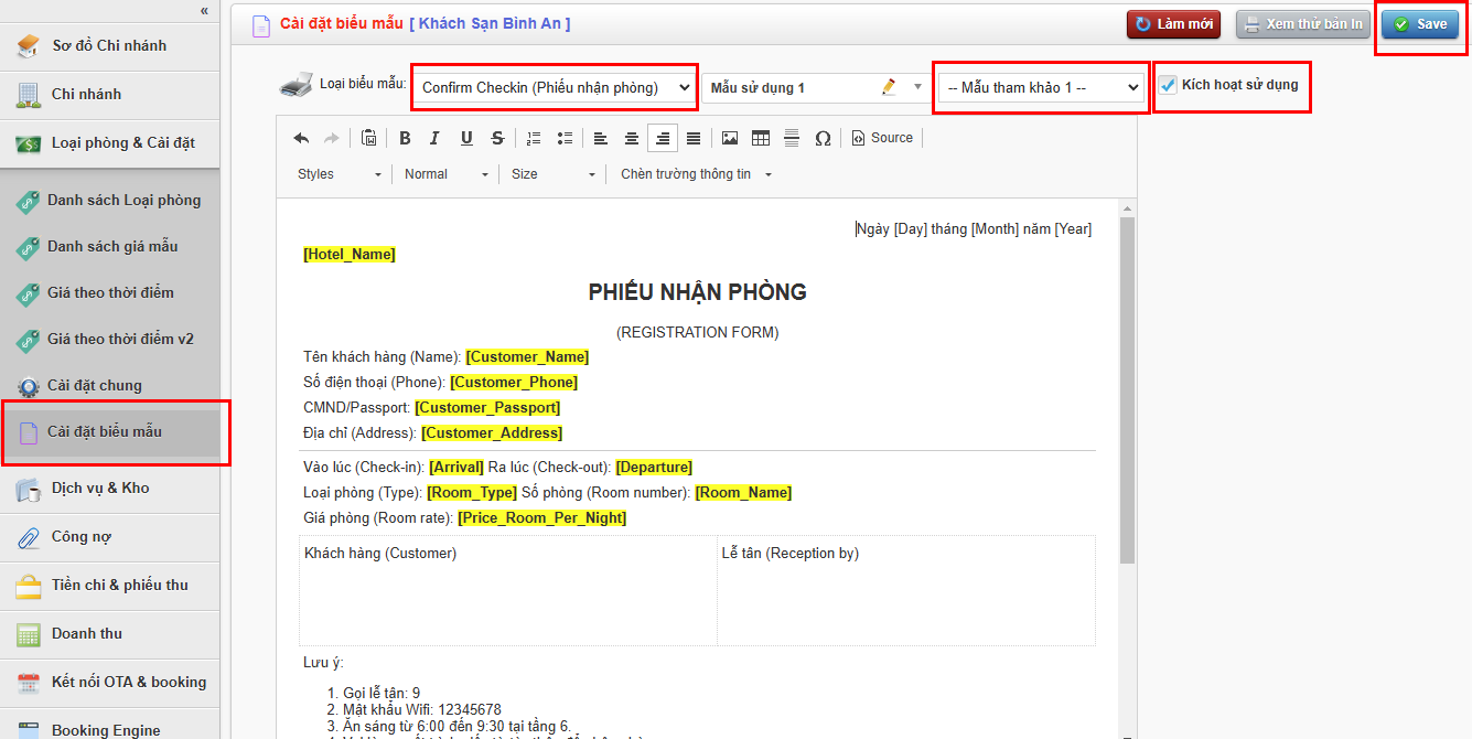 Tạo mẫu confirm Checkin