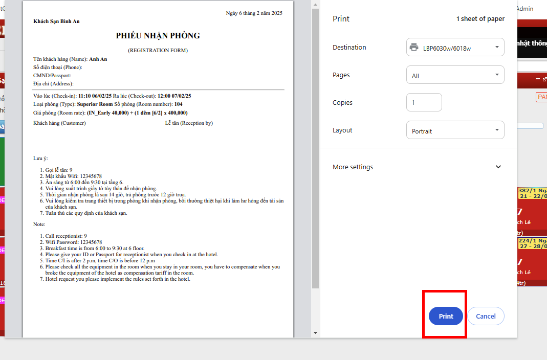 Tạo mẫu confirm Checkin