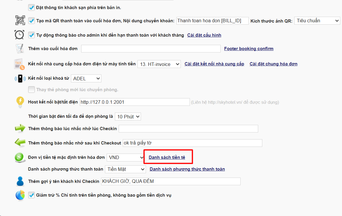 Thiết lập ngoại tệ và tỷ giá