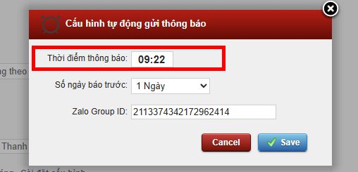 Thông báo Zalo báo cáo khách tháng