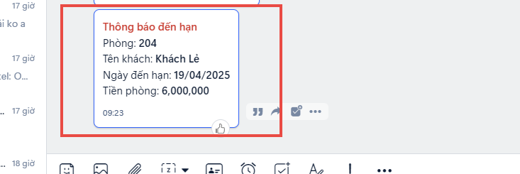 Thông báo Zalo báo cáo khách tháng