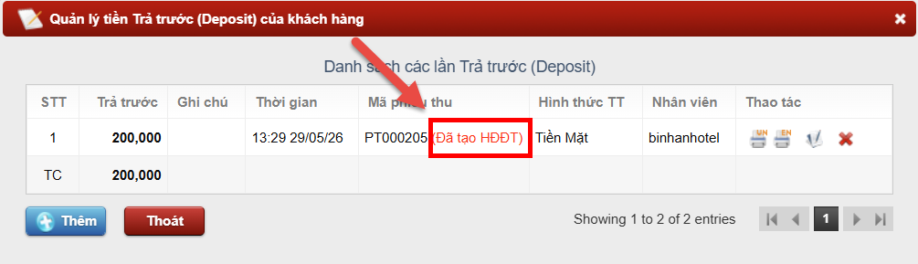 Xuất HĐĐT tại thời điểm Trả trước